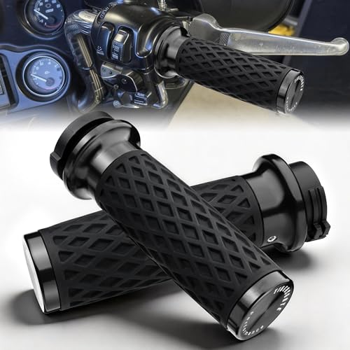 Black 1" Silicone Cable Throttle Grips with End Cap for Harley - color: Black