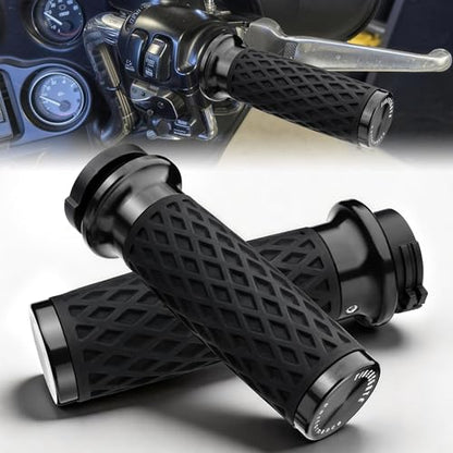 Black 1" Silicone Cable Throttle Grips with End Cap for Harley - color: Black