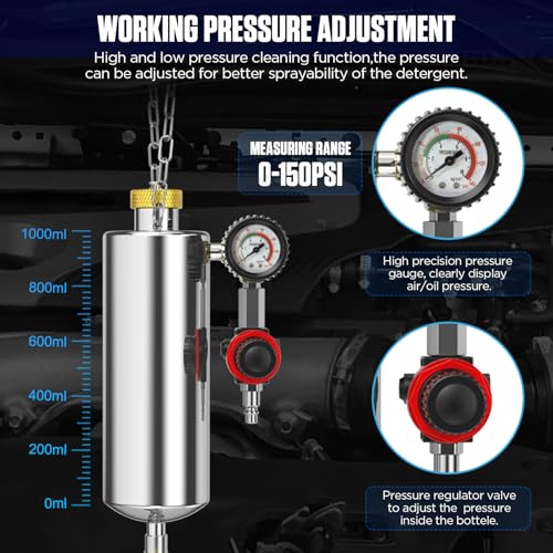 C100 Fuel Injector Cleaner Kit,Non-dismantle Fuel Injector Cleaner Machine,1000ML 150PSI Fuel Injection Systems Cleaning Tools with Various Adapters and Packing Box for Gasoline Injectors - size: 1000ml