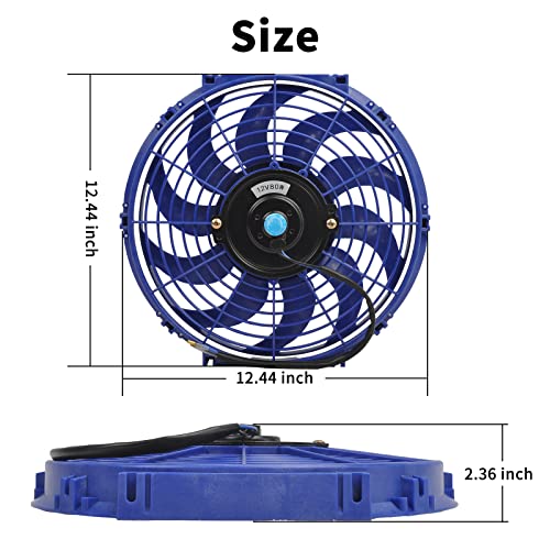 12 Inch Universal Slim Fan Push Pull Electric Radiator 12V 80W High Performance Cooling Fan Mount Kit Blue 2 Pcs - color: Blue, size: 12 Inch-2 Pieces