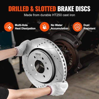 VEVOR Brake Kit Front and Rear, Compatible with 2012-2020 Ford F-150 (MPB only), Drilled and Slotted Brake Rotors Ceramic Brake Pads Replacement, 13.8" Front Rotors 13.7" Rear Rotors - size: S-54153 + S-54186