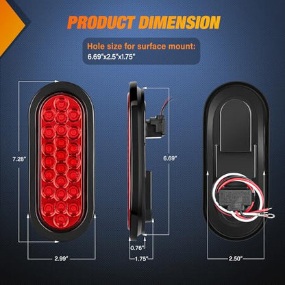 Nilight 6" Oval Trailer Tail Light 2PCS Red 24LED Brake Turn Lights - color: 2Pcs Red 24Led Lights