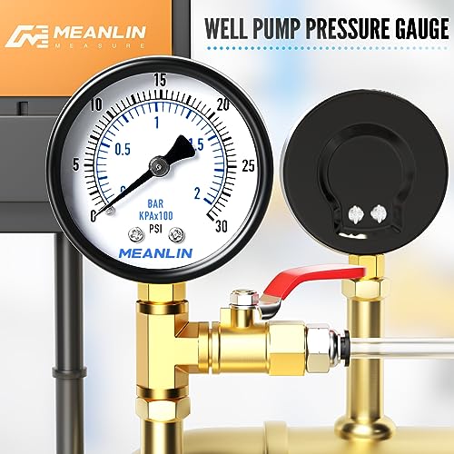 MEANLIN MEASURE 0-30Psi 2" DIAL FACE 1/4" NPT Well Pump Pressure Gauge, with 1/2" NPT and 3/8" NPT Hex Bushing, 3-2-3% Accuracy, Lower Mount - color: 1/4"NPT Lower Mount, size: 0-30Psi