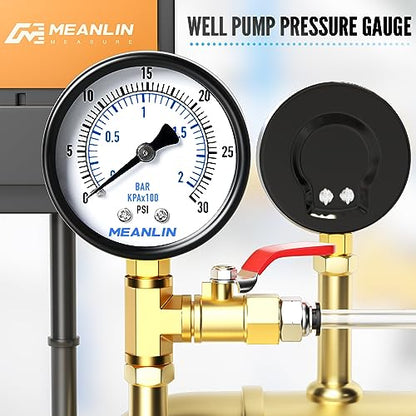 MEANLIN MEASURE 0-30Psi 2" DIAL FACE 1/4" NPT Well Pump Pressure Gauge, with 1/2" NPT and 3/8" NPT Hex Bushing, 3-2-3% Accuracy, Lower Mount - color: 1/4"NPT Lower Mount, size: 0-30Psi