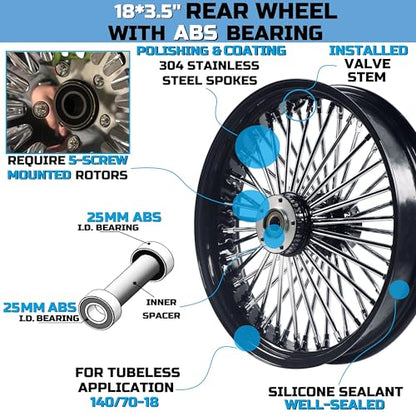 FatFlex 18 in Rear Wheel, Chrome Spokes, Black Rim for Harley ABS - color: 18" x 3.5",Black+Chrome+Black