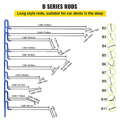 VEVOR Rods Dent Removal Kit, 21 Pcs Paintless Dent Repair Rods, Stainless Steel Dent Rods, Whale Tail Dent Repair Tools, Professional Hail Dent Removal Tool For Minor Dents, Door Dings And Hail Damage - size: 21pcs