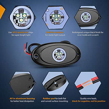 Nilight 4PCS White LED Rock Lights Underglow Wheel Well Pods - color: White, size: 4Pcs Pods