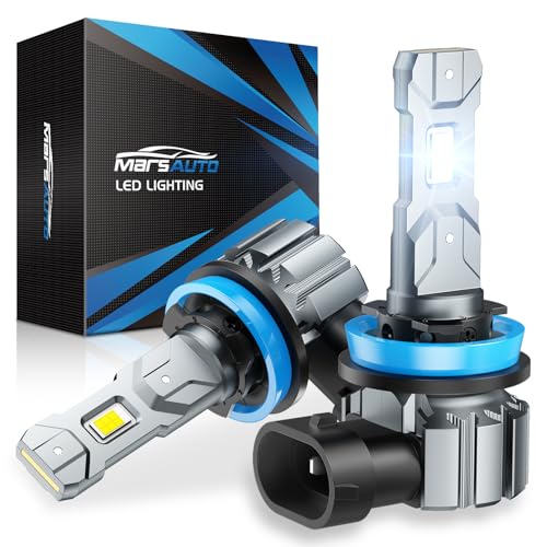 Marsauto H11/H8/H9 Bulbs, 30000LM Super Bright, 1:1 MINI Design H11 Bulbs, 3 MIN Plug and Play, Non-Polarity Fog Light, 60000+ HRS Ligespan, IP68, Pack of 2 - color: SUPER 6000K WHITE, size: M1S H11