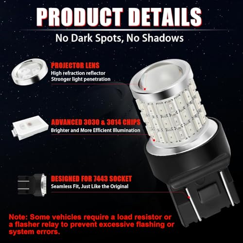 iBrightstar 7443 LED Bulb Red, 7440 LED Brake Light Bulbs Super Bright for Rear Brake Lights and Tail Lights, 2 Pack - color: Red, size: 7443