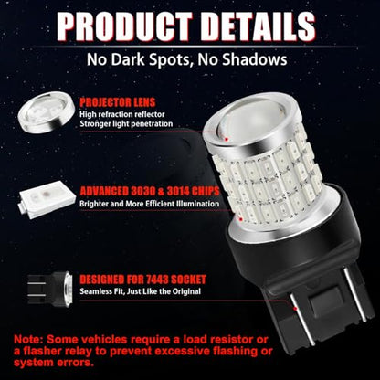 iBrightstar 7443 LED Bulb Red, 7440 LED Brake Light Bulbs Super Bright for Rear Brake Lights and Tail Lights, 2 Pack - color: Red, size: 7443