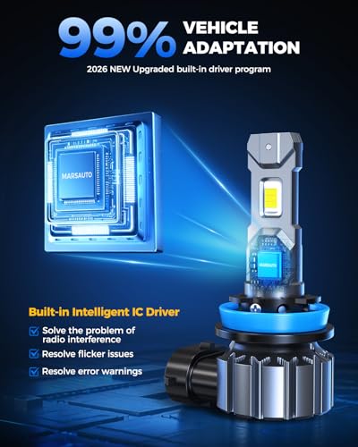 Marsauto M1S 9005+H11 180000LM Fanless LED Bulbs 6000K Cool White, 4-pack - color: SUPER 6000K WHITE, size: 9005+H11