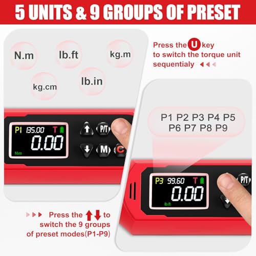 SUERCUP 1/2" Adjustable Digital Torque Wrench (1.5-99.6Ft.Lb/2-135N.m) - size: 1.5-99.6Ft.Lb/2-135N.m(14x18 mm)