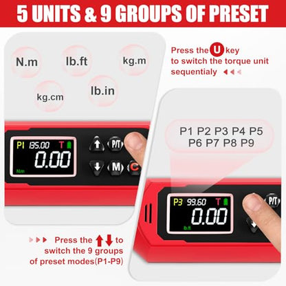 SUERCUP 1/2" Adjustable Digital Torque Wrench (1.5-99.6Ft.Lb/2-135N.m) - size: 1.5-99.6Ft.Lb/2-135N.m(14x18 mm)