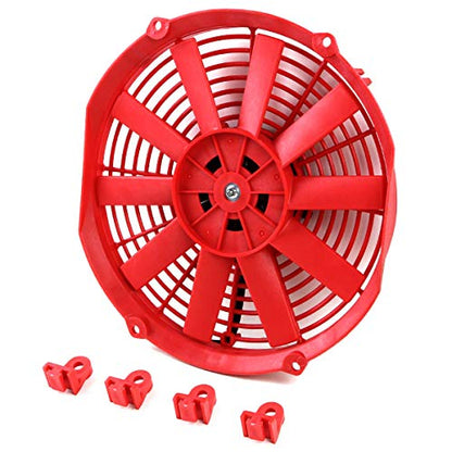 Auto Dynasty 2Pc 12" Universal 12V Electric Radiator Cooling Fan Kit, Red - color: Red, size: 12 Inch No Thermostat Wiring Switch Relay Kit