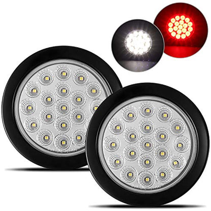Partsam 2Pcs 4 Inch Round Red Stop Turn Tail Lights and White Backup Lights Kit 19 Diodes w/Rubber Grommets & 3-Prong Wire Pigtails, Red/White Round Led Truck Trailer Tail Lights and Reverse Lights - color: Red/White