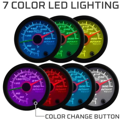 GlowShift White 7 Color Dual Air Intake Temperature Gauge Kit, 2-1/16" 52mm