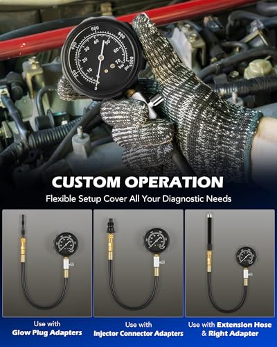 OMT 18pc Diesel Engine Compression Tester Kit, Adjustable Pressure Gauge