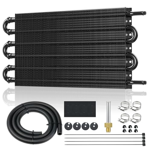 Universal 5/16" Transmission Oil Cooler Kit, Aluminium alloy 6 Pass Tube and Fin Oil Cooler Kit with Hose Mounting Kit, Black - color: Black, size: 6 Pass