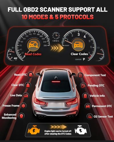OBD2 Scanner and Battery Tester, 3-in-1 Car Code Reader with Cranking Test - color: T300PRO-RED