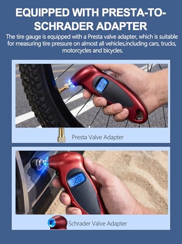 Digital Tire Pressure Gauge 150 PSI with Backlight LCD - color: Red