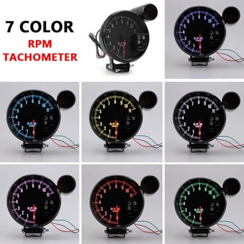 12V 5in Car Tachometer with LED Shift Light 7 Color Display 11 RPM Clear Lens Installation Package for 4 6 8 Cylinder Vehicles