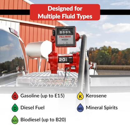 Fill-Rite FR4211H 12V 20 GPM Fuel Transfer Pump with Standard Mechanical Meter Package, Gallons Gasoline, Diesel, Kerosene, Ethanol & Methanol Blends & Biodiesel - style: Meter (Gallons) Package