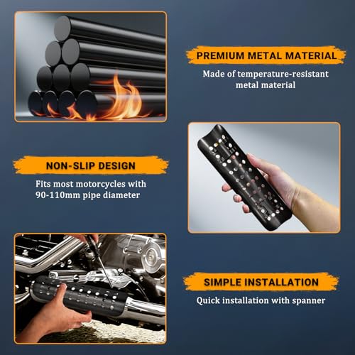Universal Motorcycle Exhaust Heat Shield, Metal Shield Intake Baffle Cover with 90-110mm Clamps (Black) - color: black