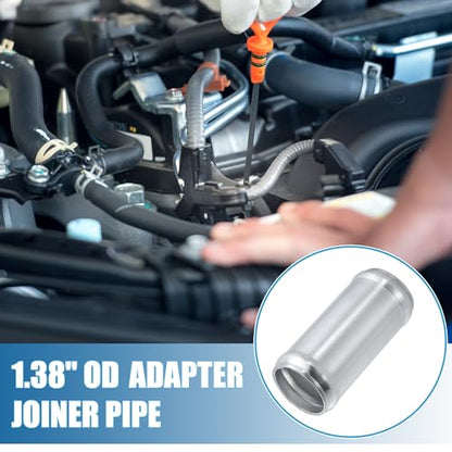 Car Adapter Joiner Pipe Universal 35mm 1.38" OD 76mm 2.99" Length Connector Tubing Adapter Aluminum Alloy Silver Tone