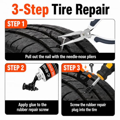 Tire Repair Screws Kit, Screw in Tire Plugs for Emergency Puncture Repair, Rubber Nail Screw in Tire Plug Kit with Pliers, Screwdriver & Rubber Cement for Tubeless Tires - color: Version A