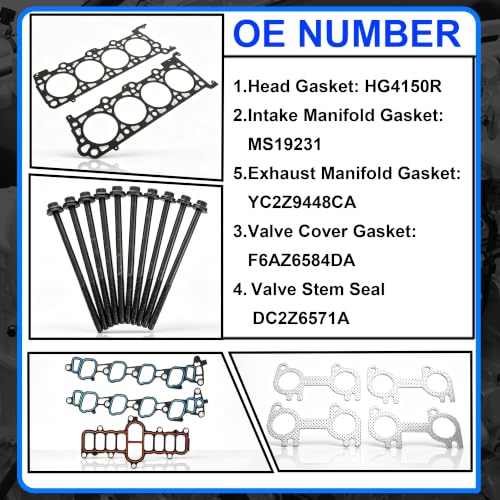 5.4 Head Gasket Set w/Head Bolts Fit For Ford 2000-2004 V8 HS9790PT-15 - size: 5.4 Head Gasket Set w/Head Bolts