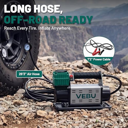 12V Air Compressor, 125PSI Tire Inflator with In-line Pressure Gauge - style: Single Cylinder + Inline Gauge