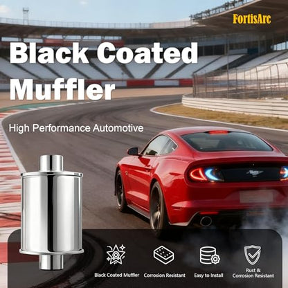3" Ultra Quiet Resonator Muffler - 304 Stainless Steel, 3" Inlet/3" Outlet, 13.8" Overall Length - size: 3 Inch
