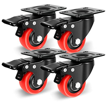 Nefish 2 Inch Casters Set of 4, Heavy Duty Top Plate Caster Wheels with Brake 600 Lbs, Dual Locking Furniture Castors, 360 Degree Swivel Casters, No Noise Polyurethane Wheels for Cabinet, Furniture - size: 2 IN