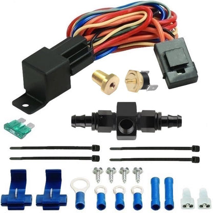 8 Row Auto Transmission Oil Cooler 9" Inch Electric Fan & 6AN In-line Hose Thermostat Switch Car Truck Wiring Kit (210'F On - 195'F Off) - size: 210'F On - 195'F Off