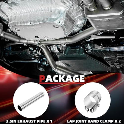 LCGP 3.5 Inch Straight Exhaust Pipe, 3.5" Stainless Steel Straight Muffler Replacement Pipe, 20" Length Mandrel Exhaust Tube with Two Lap Joint Band Clamps(New Version) - size: 3.5 Inch, style: 20 Inch Long