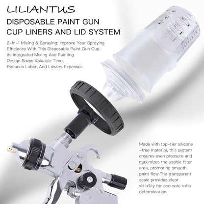 HVLP Spray Gun with Disposable Paint Cups Kit for Car Painting - color: black/silver