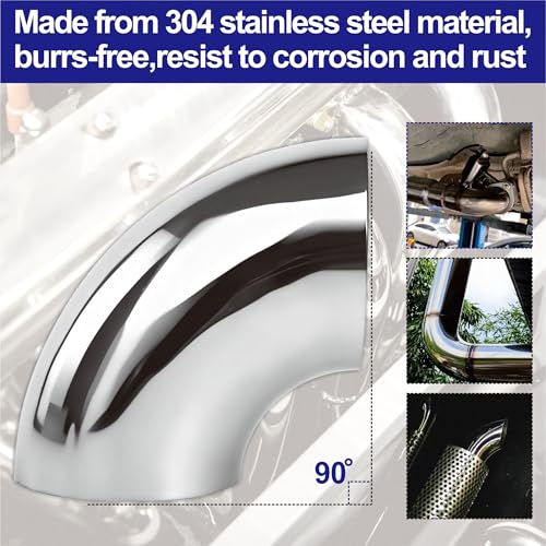 2PCS Stainless Steel Elbow 4" 90° Mandrel Bend Elbow-Thickness 16GA/.065" Wall, 304 Stainless Elbow Exhaust Tubing for Car Modified Exhaust Elbow Pipe, Stair Handrail (2 Pack) - size: 4" 90° (2 Pack)