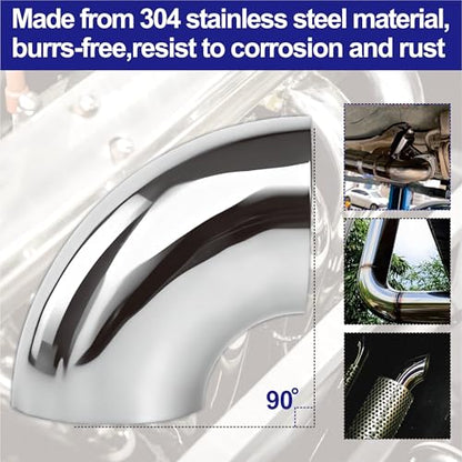 2PCS Stainless Steel Elbow 4" 90° Mandrel Bend Elbow-Thickness 16GA/.065" Wall, 304 Stainless Elbow Exhaust Tubing for Car Modified Exhaust Elbow Pipe, Stair Handrail (2 Pack) - size: 4" 90° (2 Pack)