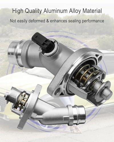 Engine Coolant Thermostat Housing Assembly Fit for Hyundai Elantra 2017-2020 Kona 2018-2021 Veloster 2019-2021 Replace 255002E085, Aluminum Alloy