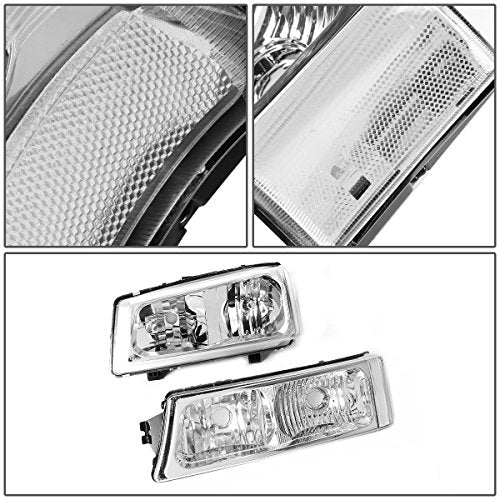 DNA MOTORING Pair Headlight Assembly Compatible with 2003-2006 Chevy Silverado 1500 2500 3500 1500 HD 2500 HD Avalanche 1500 2500, w/o Factory Cladding, Chrome/Clear, HL-OH-CS03-4P-CH-CL1 - color: Chrome / Clear