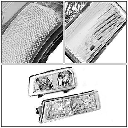 DNA MOTORING Pair Headlight Assembly Compatible with 2003-2006 Chevy Silverado 1500 2500 3500 1500 HD 2500 HD Avalanche 1500 2500, w/o Factory Cladding, Chrome/Clear, HL-OH-CS03-4P-CH-CL1 - color: Chrome / Clear