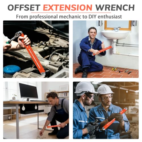 Offset Extension Wrench with 1/4", 3/8", 1/2" Drive Adapters & 1/4" Socket - color: Orange