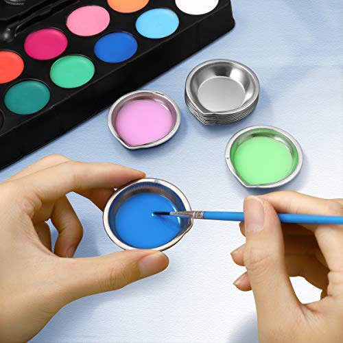 12Pcs Small Round Paint Trays Makeup Palette, 2-inch Stainless Steel Painting Color Palette Paint Mixing Cups with Mouth for Artist Watercolor