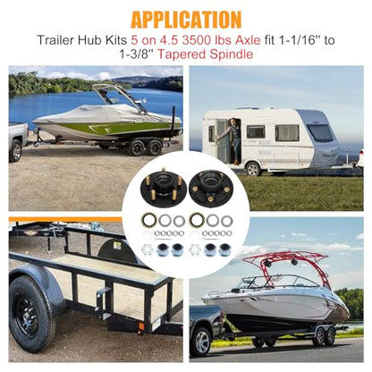 2 Sets 3500Lbs Axle Trailer Hub Kit 5 Bolt 4.5",5 Lug Trailer Hub Fit 1-1/16" to 1-3/8" Trailer Tapered Spindle,Boat Trailer Hubs 5 Lug,Trailer Wheel Hub Kit(Not fit Straight Spindle) - style: 5 on 4.5" Trailer Hub Kit for 3,500 lb Axle