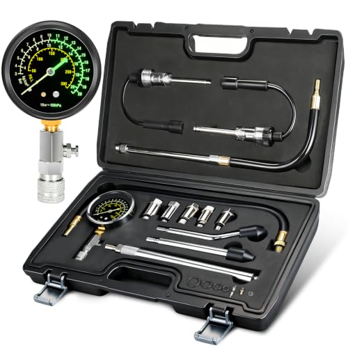 BETOOLL 13PCS Compression Tester Kit with Fluorescent 300PSI Triple-Scale Gauge & 2 Spark Plug Testers, Automotive Engine Cylinder Pressure Gauge for Gas Car Truck ATV Small Engines - size: Fluorescent 300PSI