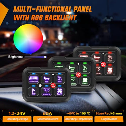Nilight 6 Gang Switch Panel Relay System w/APP Control Automatic Dimmable - color: RGB, size: 6 Gang Switch 1-side Output