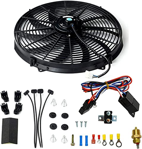 16 inch Electric Radiator Fan with Thermostat Wiring Switch Relay Kit - size: 16 Inch
