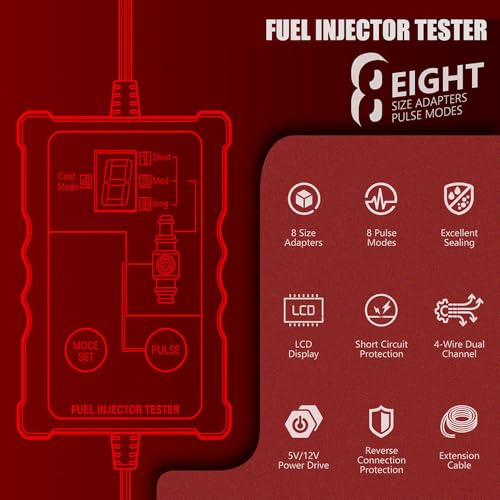 Fuel Injector Cleaning Tester Kit, 8 Pulse Modes, 4 Wire Dual Channel, Fual System Cleaner Tool with 8 Cleaning Adapters