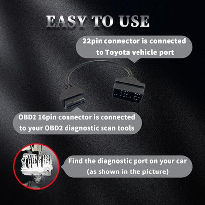 OBD1 to OBD2 Adapter for Toyota 22 Pin to 16 Pin OBD Diagnostic Cable - style: Fit for toyota-22pin