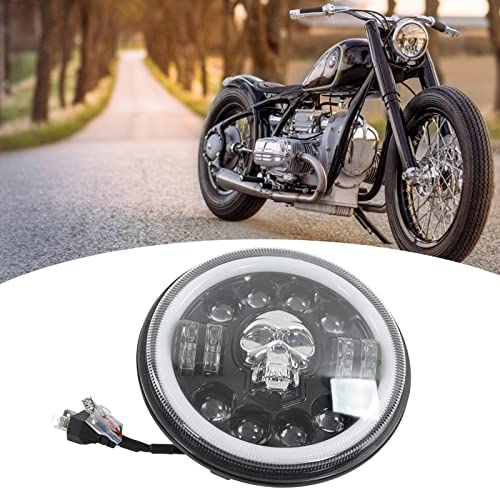 Motorcycle Headlight, Skull Head Pattern Dustproof Waterproof Motorcycle Round Headlamp White Lighting for Modification (Pokerty9Bq0QkCfX)
